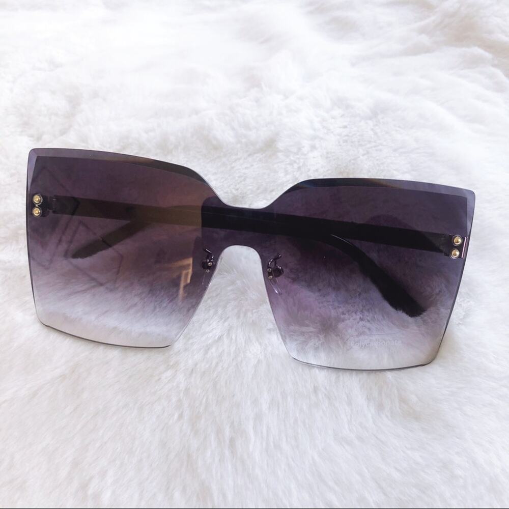 Dana Black Rimless Oversized Cat Eye Sunglasses